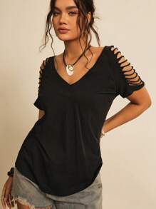 Freevana Plus Cut Out Raglan Sleeve Tee