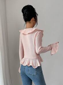 Chiquease Women's Ruffled Single Breasted Bell Sleeve Knitted Cardigan Fall Cloth For Women