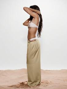 KIZN Pantalon large palazzo en satin, pantalon ample d'intérieur fluide, tenue élégante de villégiature, paréo de plage, léger avec cordon de serrage à la taille