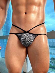 Men's Sexy Snake Print Hollow Out Waist Briefs - Multicolor - View 2