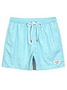 Zalmeno 男士夏季休闲全印花抽绳腰沙滩短裤 - 綠色 - 查看 6