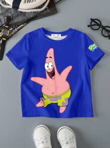 SpongeBob SquarePants | SHEIN Young Boy 3pcs Summer Casual Cute Cartoon & Letter Graphic Short Sleeve T-Shirts - Multicolor - View 4