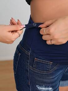 SHEIN Maternity Simple Casual Denim Shorts - Dark Wash - View 7