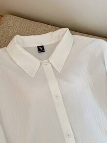 Comfortcana Plus Size Women's Single-Breasted White Woven Loose Casual Shirt,Going Out Tops Women - White - View 4