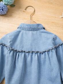 Denimly Baby Mädchen Mode Bequeme Süße Vielseitige Outdoor Herz Stickerei Verwaschen Jeans Hemd mit Elastischer Bund Hose Set - Mittele Waschung - Übersicht 8