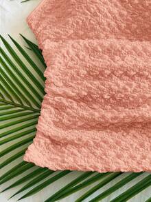 Soleia 女士杏色针织泡泡纹理面料不对称肩部系带修身上衣，适合派对、约会、城市街头、公路旅行、夏季海滩度假等场合。夏季上衣 女士针织衫 女士夏季上衣 女士针织背心 针织衫 针织背心 夏季针织衫 女士针织上衣 钩针编织上衣 - 珊瑚粉 - 查看 5