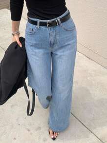 DAZY Light Blue Washed Slim Straight Leg Long Casual Jeans, All Season - Light Wash - View 8