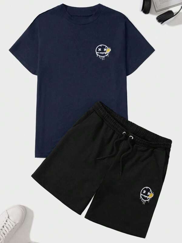 RueChic Heren casual bedrukt T-shirt met korte mouwen en shorts set, zomer