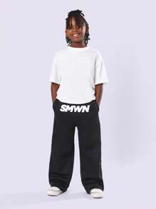 SUMWON SMWN Wide Leg Sweatpants Cozy Fleece Wear Winter Fall Comfortable Everyday Youth Casual Loose Fit Pants With Side Pockets - Black - View 3