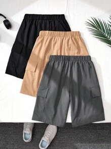 3-Pack Tween Boys Woven Shorts In Black, Khaki, Grey - Multicolor - View 2