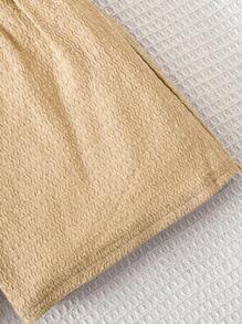 青少年女孩纯色针织套头无袖上衣和针织休闲短裤两件套