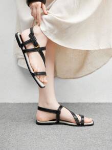 CUCCOO BIZCHIC Sandal Datar Kasual Dasar Bertali Hitam untuk Wanita - Hitam - View 5