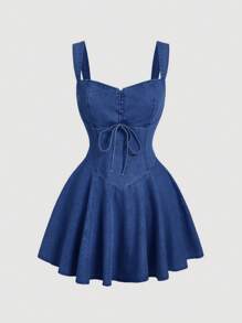 SHEIN MOD Women's Denim Overall Mini Dress, Casual & Fitted, Blue