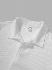 SHEIN Bộ áo sơ mi trắng họa tiết cho bé trai tuổi teen, phong cách thể thao giản dị, thoải mái, đa năng, vải mềm thích hợp mặc hàng ngày, đi học, du lịch, hoạt động ngoài trời - trắng - Xem 4