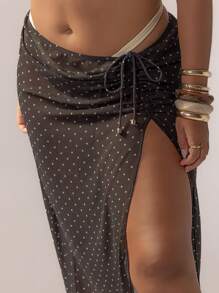 Aralina 4th Of July Curve Polka Dot Summer Beach Cover Up Sheer Maxi Skirt With Waist Tie Detail Perfect For Summer Beach Outfits