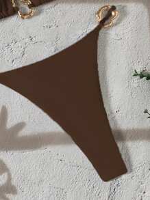 Swim Vcay Ensemble de bikini femme nouvelle mode, couleur unie, décolleté ras-du-cou, dos nu, décoration métallique, sexy triangle, été plage