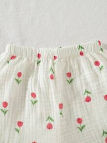 Cozy Pixies 女宝宝夏季休闲碎花无袖荷叶边下摆衬衫和宽松阔腿裤套装 - 白色 - 查看 6