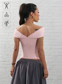 Easithlete 女士运动 T 恤，罗纹针织弹力休闲上衣，适合网球、高尔夫、户外训练，时尚舒适合身衬衫 - 粉色 - 查看 2