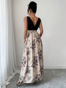 Elenzga Váy họa tiết hoa và khối màu tương phản thanh lịch mùa hè - Nhiều màu - Xem 2