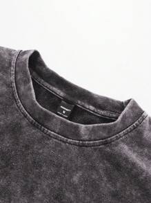 Manfinity EMRG 男士不对称剪裁破洞流苏水洗雪花 T 恤，春夏男装，男友礼物破洞超大 T 恤，垃圾服装撕破 T 恤，2000 年代风格 - 淺灰紫 - 查看 8