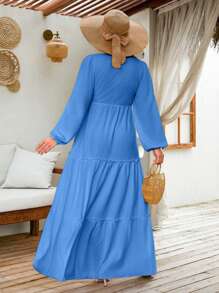 EURMUSE LANTERN LONG SLEEVE LAYERED LONG DRESS - Blue - View 2