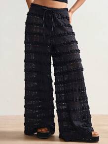 Bohemela Áo khoác ngoài phong cách Boho Thu/Đông, Quần ống đứng cạp cao phối ren xếp ly, kiểu dáng thường ngày dành cho nữ, thích hợp cho kỳ nghỉ biển, phong cách đồng quê miền Tây, đi xem hòa nhạc, đi nghỉ mát, mặc hàng ngày, đi học, Halloween, Giáng sinh. - màu đen - Xem 2