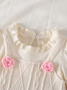 SHEIN Vintaside Kids 2 件婴儿/女婴套装，可爱 3D 花朵公主风格二合一长袖上衣和休闲长裤套装，秋冬 - 粉色 - 查看 3