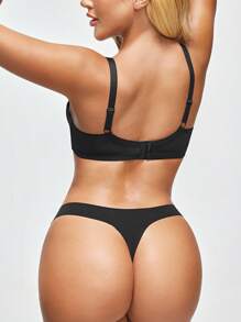 SHAPORA Women's Seamless Solid Comfort Bra - Black - View 2