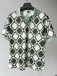 Manfinity RSRT Men's Casual Allover Print Short Sleeve Polo Shirt, Summer - Green - View 5