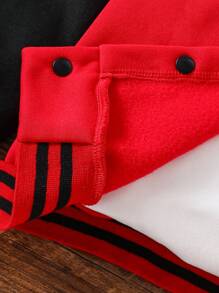 Young Boy Letter Print Patchwork Hooded Jacket, Cool , Autumn Winter Varsity Jacket - Multicolor - View 8