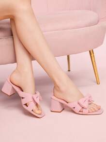 CUCCOO DOLLMOD Sandalias con puntera cuadrada, tacón ancho y lazo, elegantes y de moda para mujer, color rosa - Rosa - Ver 5