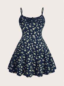 SHEIN EZwear 性感黑色针织紧身迷你连衣裙，细肩带，夏季沙滩连衣裙，度假装，波西米亚风，束身连衣裙 - 藏蓝色 - 查看 2