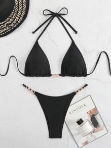 Swim Vcay 鏈接三角丁字褲比基尼套裝，夏季沙灘