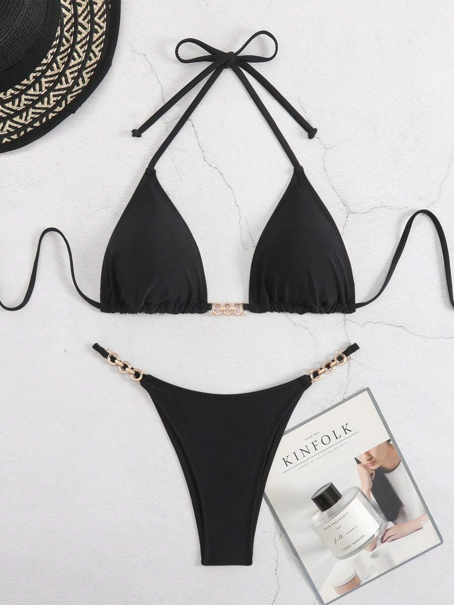 Swim Vcay 鏈接三角丁字褲比基尼套裝，夏季沙灘