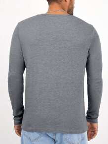 RueChic Camiseta básica de cuello redondo de unicolor de manga larga para hombre