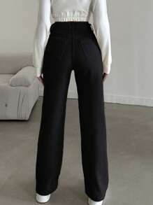 SHEIN PETITE 100%Cotton HIGH RISE BEIGE WIDE LEG PETITE SIZE JEAN - Black - View 2