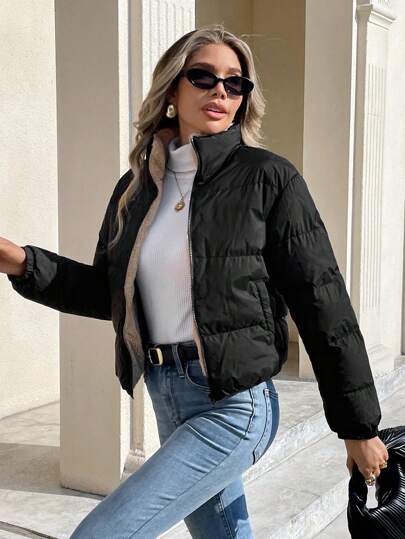 Serisse Zip Up Reversible Hooded Padded Coat In Fall/Winter Black