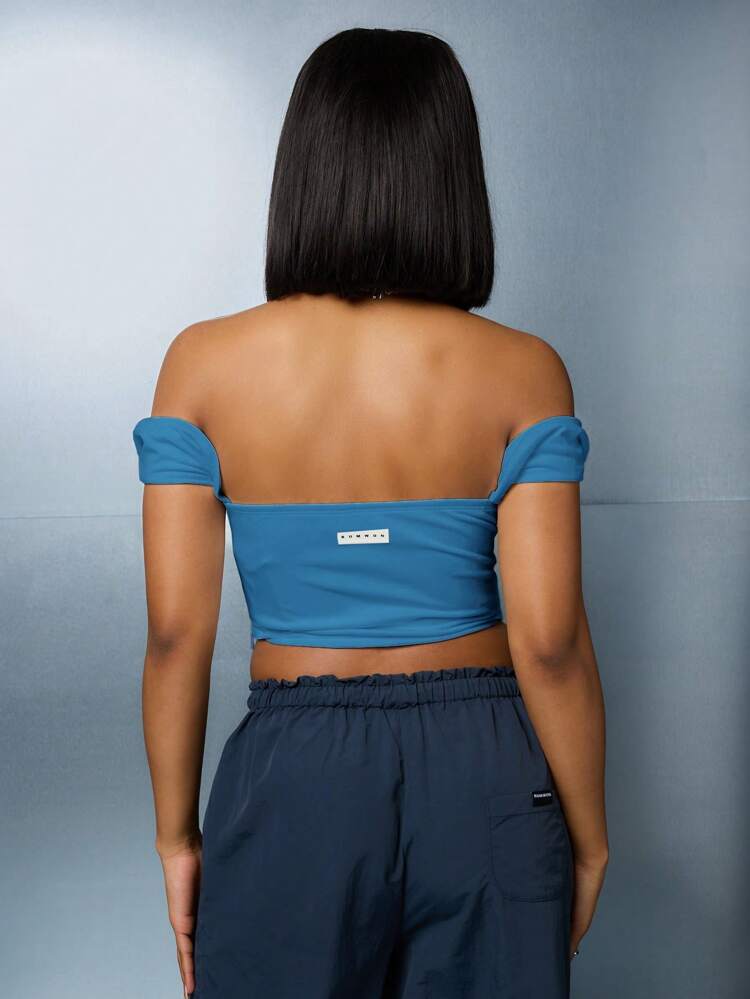 SUMWON Bardot Corset Baller Crop Top Off Shoulder Sports Team Number Varsity Cheerleader Style Summer Spring Festival Streetwear Y2K Fashion
