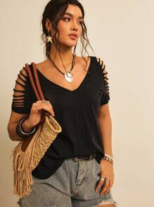 Freevana Plus Cut Out Raglan Sleeve Tee