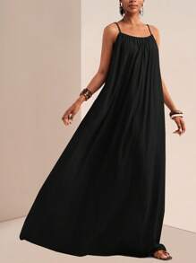 Slaydiva 大码女式夏季纯色褶皱休闲无袖连衣裙