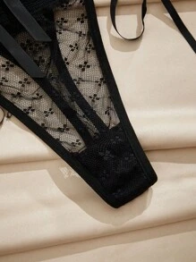 Charlaine French Minimalist Polka Dot Lace Trim Bralette & Panty Set For Women - Black - View 4
