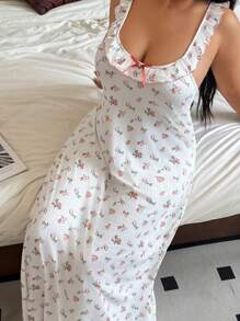 CottageSlumber 大码中长款碎花休闲连衣裙/睡袍 - 白色 - 查看 6