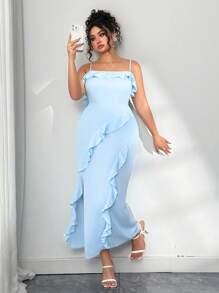 Elenzga 女式大码无袖荷叶边连衣裙 - 淺藍色 - 查看 8