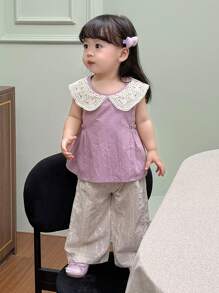 Dazy Kids Baby Girls' Lace Collared Sleeveless Sweet Top - Purple - View 3