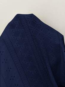 Solflare Plus Size Navy Blue Hollow Out Semi-Sheer T-Shirt, Summer,Back To School , Square Neck Top - Navy Blue - View 7