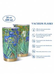 SHEIN Touch of Art 20 Oz / 600 Ml IRISES Printed Stainless Steel Flat Bottom Insulated Cup With Cup Lid,Vincent Van Gogh,Summer Outfits, Spring Outfits,Beach, Vacation, Flower - Multicolor - View 3