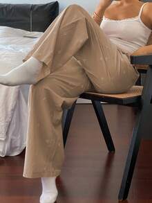 DAZY 可爱蝴蝶结印花全身宽松睡裤，秋季睡衣 - 卡其色 - 查看 5