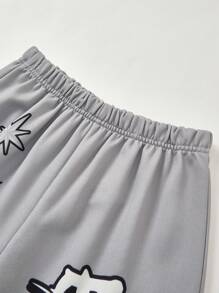 SHEIN 1 件青少年男孩休闲运动学院街头灰色喇叭裤，带涂鸦图案，适合返校，适合生日派对、晚会、表演、婚礼、洗礼、开幕式，适合日常穿着，适合上学，适合旅行，适合运动，适合春、秋、冬季 - 灰色 - 查看 3