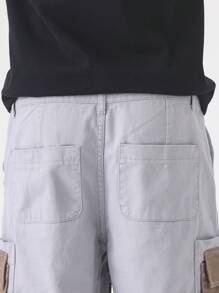 Manfinity Hypemode Celana Pendek Denim Kasual Patchwork Blok Warna untuk Pria Ukuran Besar, Celana Pendek Kargo Pria - MultiWarna - View 7