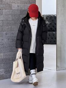 DAZY Tween Girls Hooded Casual Mid-Length Loose Straight Padded Coat Winter - Black - View 5